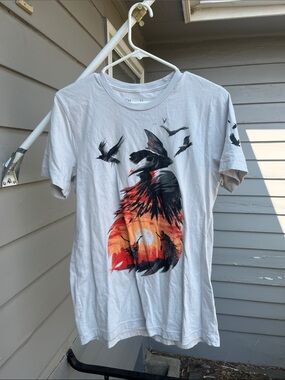Graphic Short Sleeve Tee - White with Sunset Raven Print